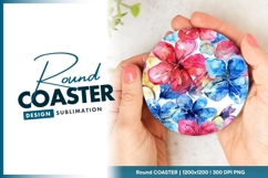 Watercolor Floral Design Held by Hand Round Coaster Png Product Image 1