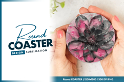 Floral round coaster design pink and black round coaster png Product Image 1