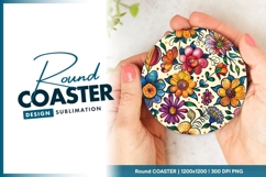 Colorful floral Round Coaster held by Round Coaster Design Product Image 1
