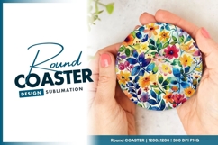 Floral Round Coaster Design Sublimation Product Image 1