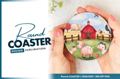 Farm Animals Barn and Sky Held by Round Coaster Png Product Image 1