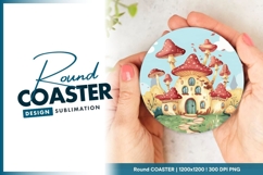 Mushroom House Illustration Held by Round Coaster Png Product Image 1