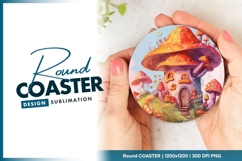 Watercolor Mushroom House Round Coaster Design Product Image 1