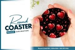 Red Hearts on Black Background Held by Round Coaster Product Image 1