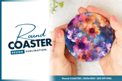 Colorful watercolor floral round coaster png design Product Image 1