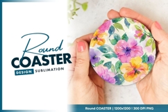 Hands Holding Floral Round Coaster Design Sublimation Product Image 1