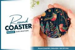 Bird Illustration Held in Hands Round Coaster Design Product Image 1