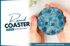 Blue floral background round coaster png Product Image 1