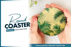 Palm leaves on yellow background round coaster png Product Image 1
