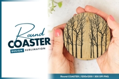 Bare trees silhouette brown background round coaster png Product Image 1