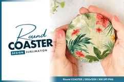 Tropical flowers and leaves vintage style round coaster png Product Image 1