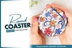 Colorful 3d floral pattern round coaster png Product Image 1
