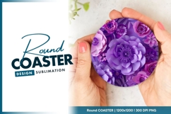 Floral paper craft artwork purple color round coaster Product Image 1