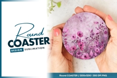 Pink floral artistic background round coaster png Product Image 1