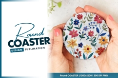 Colorful embroidered flowers and leaves round coaster png Product Image 1