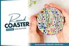 Colorful floral pattern background for round coaster png Product Image 1