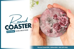 Pink roses floral grunge round coaster png Product Image 1