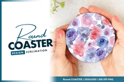 Watercolor roses floral pattern round coaster png Product Image 1