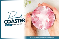 Pink watercolor floral background round coaster png Product Image 1