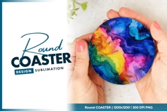 Abstract watercolor rainbow alcohol ink round coaster png Product Image 1