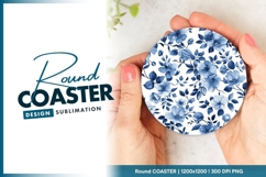 Blue floral seamless pattern round coaster png Product Image 1