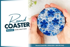 Blue and white paper flower arrangement round coaster Product Image 1