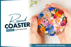Floral pattern with colorful flowers round coaster png Product Image 1