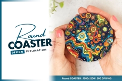 Abstract colorful swirls pattern round coaster png Product Image 1