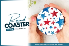 Red and blue watercolor stars seamless pattern round coaster Product Image 1