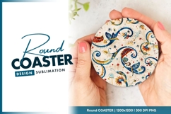 Ornate floral paisley pattern colorful round coaster png Product Image 1
