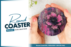 Abstract pink flower artwork round coaster png Product Image 1