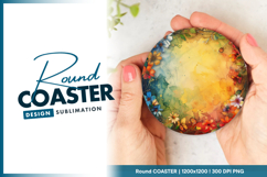 Watercolor floral frame with empty space round coaster Product Image 1