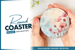 Delicate pink poppies on textured background round coaster Product Image 1