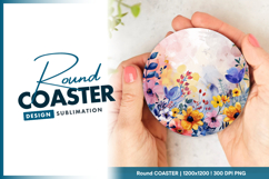 Watercolor floral background with space for round coaster Product Image 1