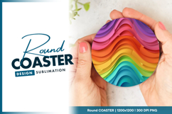 Rainbow wave abstract round coaster png Product Image 1
