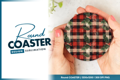 Christmas plaid pattern with pine branches round coaster Product Image 1