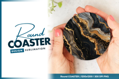 Abstract black grey gold marble texture round coaster png Product Image 1