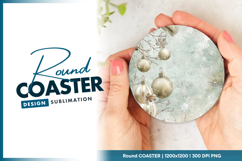 Christmas baubles on snowy background round coaster png Product Image 1