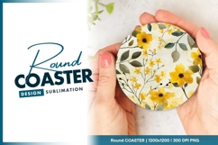 Watercolor yellow floral round coaster png design Product Image 1