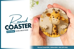 Cute giraffe with clouds round coaster png Product Image 1