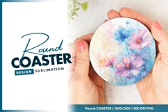 Watercolor floral round coaster png illustration Product Image 1