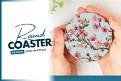Embroidered cherry blossom branch round coaster png Product Image 1