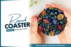 Colorful embroidered flowers pattern round coaster png Product Image 1