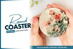Pink roses floral round coaster design Product Image 1