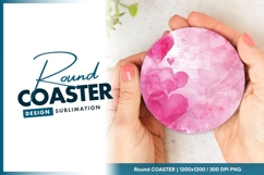 Pink watercolor hearts round coaster png Product Image 1