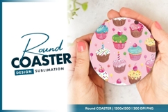 Colorful cupcakes and balloons pattern round coaster Product Image 1