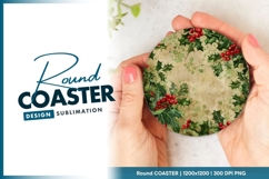 Vintage christmas holly berry round coaster png Product Image 1