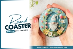 Spring gnome with flowers round coaster png Product Image 1