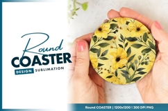 Yellow floral round coaster png Product Image 1