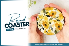 Watercolor yellow floral round coaster png Product Image 1